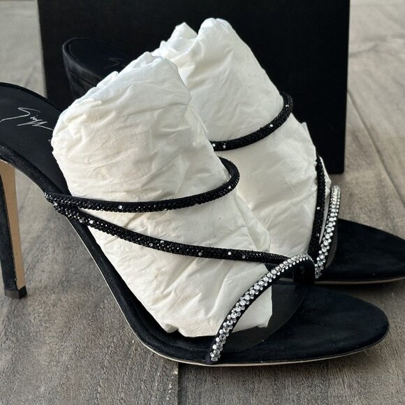 Giuseppe Zanotti Women's US Size 8.5 Embellished High Heel Slide Sandals Black - Picture 3 of 16